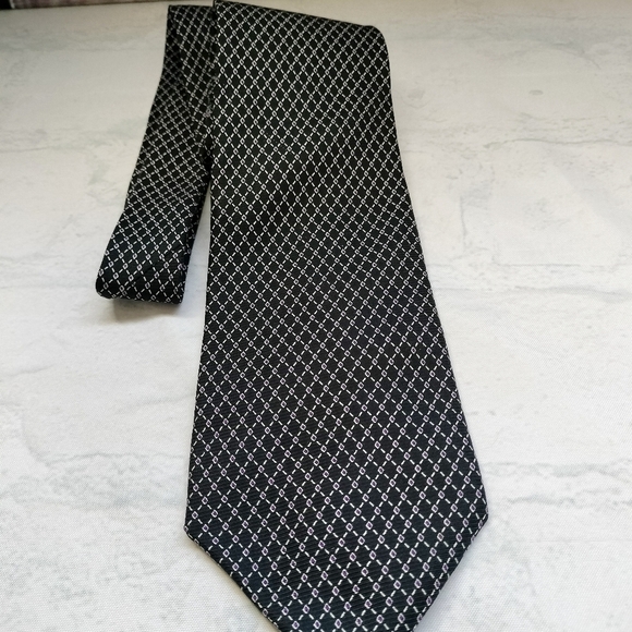 Lauren Ralph Lauren Silk Necktie Tie Geometric Pattern Black Hand Finished 56x3 - Picture 7 of 9